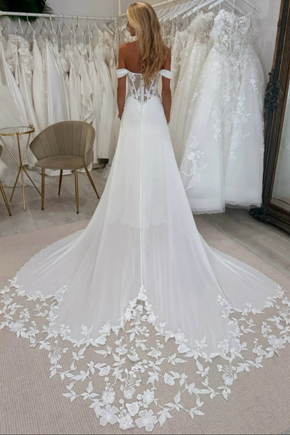 Off-the-Shoulder Corset A-Line Wedding Dress