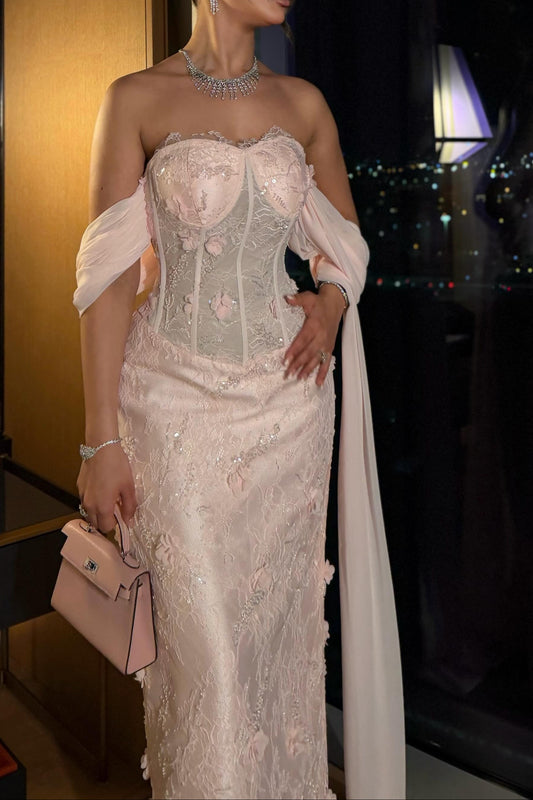 Corset Sweetheart Off-The-Shoulder Column Gown
