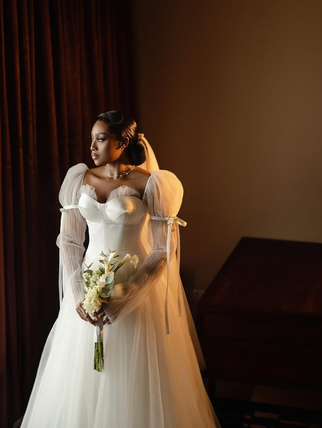 Romantic Off-The-Shoulder Tulle Corset Wedding Gown