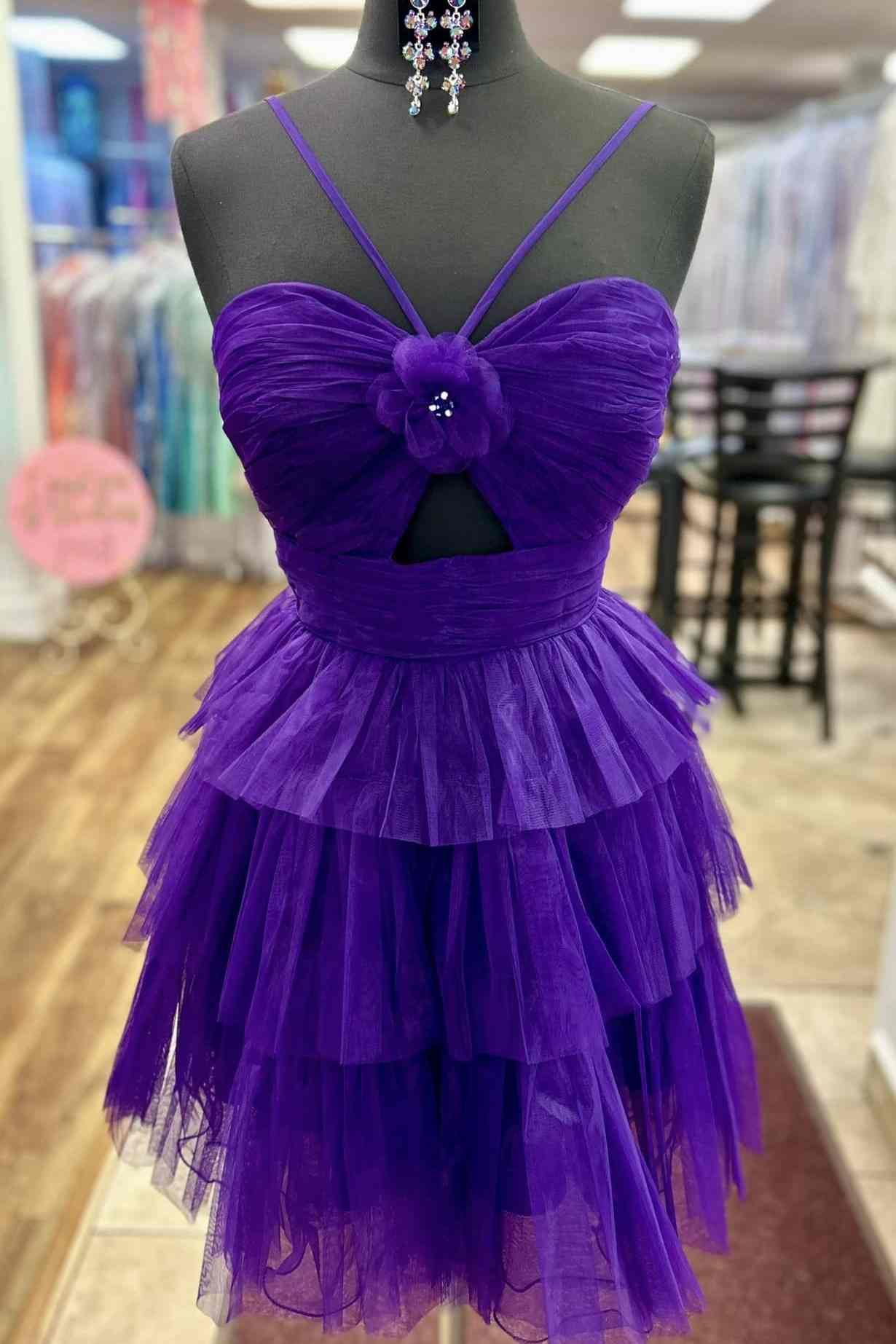 Tiered Tulle Sweetheart Mini Dress with 3D Flower