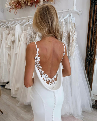 Crepe Mermaid Wedding Dress with Lace Train