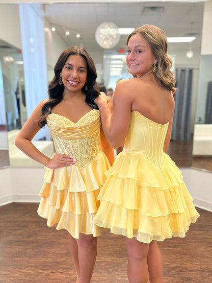 Strapless Corset Tiered Ruffle Mini Dress