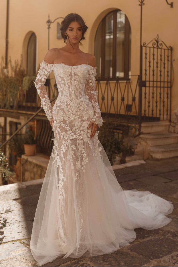 Off-The-Shoulder Lace Mermaid Wedding Dress