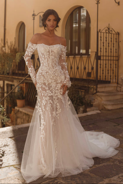 Off-The-Shoulder Lace Mermaid Wedding Dress