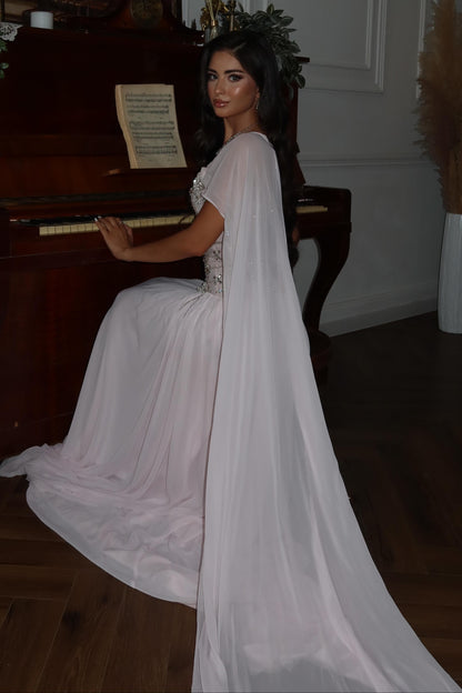 Corset Evening Gown with Cape Drape