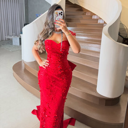 Embellished Gown with 3D Florals and Train