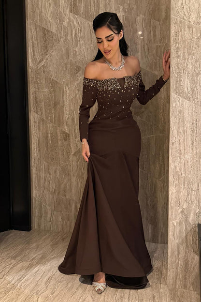 Off-the-Shoulder Beaded Mermaid Gown
