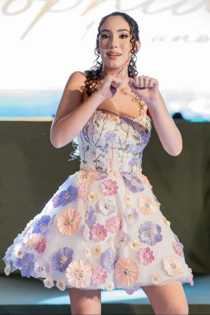 3D Floral Applique Short Corset Homecoming Dress