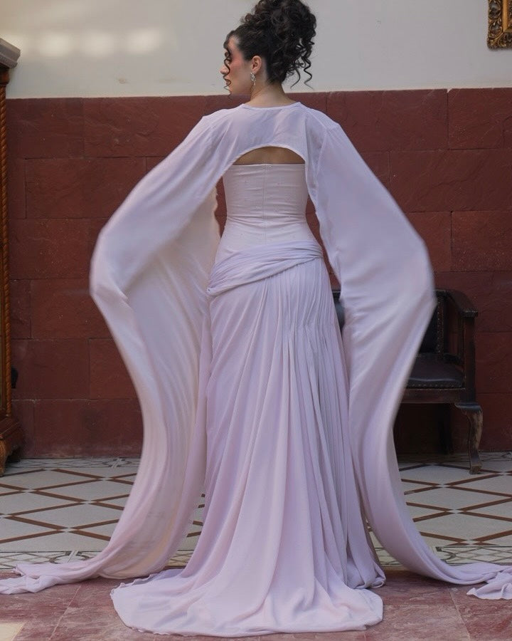 Beaded Corset Evening Gown with Matching Cape