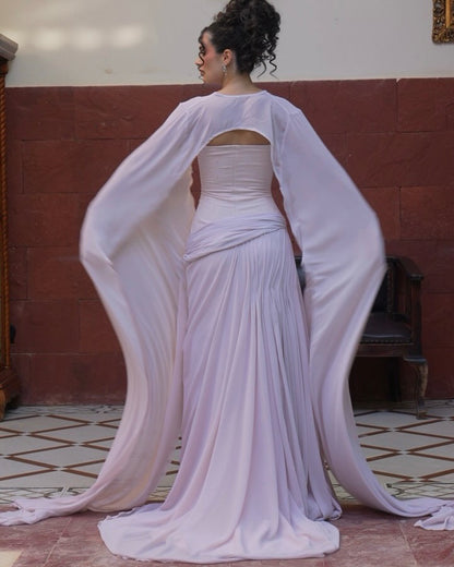 Beaded Corset Evening Gown with Matching Cape