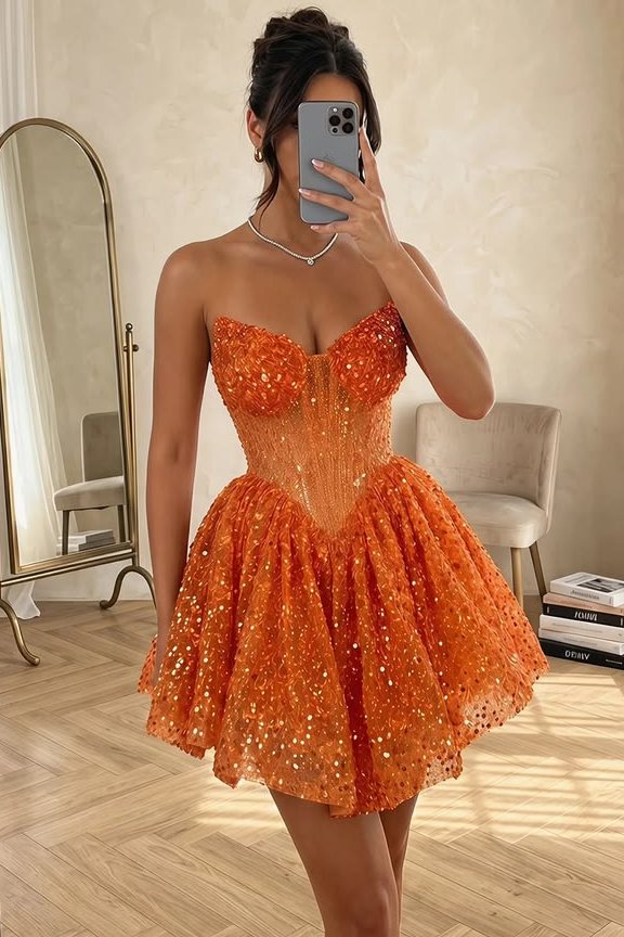 Strapless Sweetheart Sequin Corset Homecoming Dress