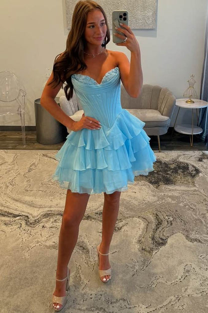 Strapless Tiered Corset Mini Dress