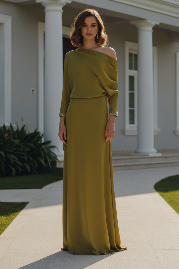 Asymmetrical One-Shoulder Satin Evening Gown