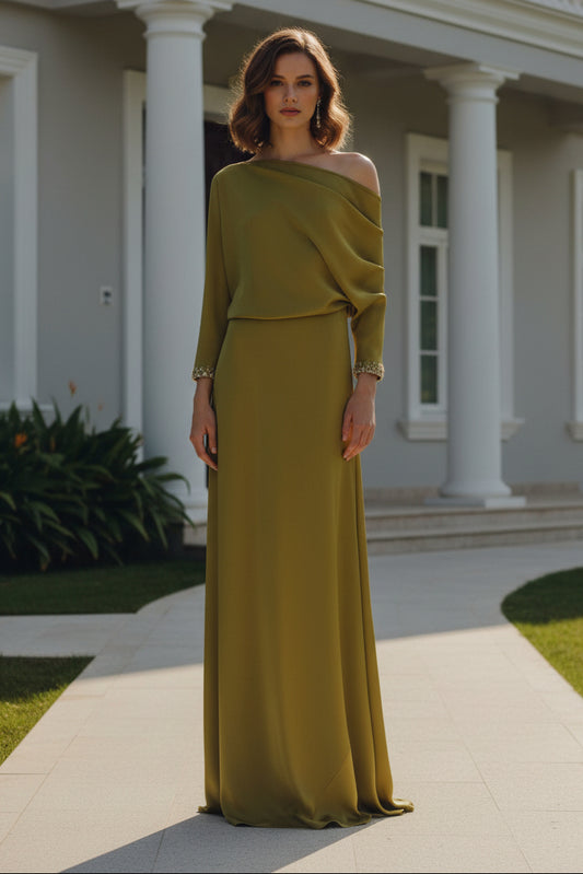 Asymmetrical One-Shoulder Satin Evening Gown
