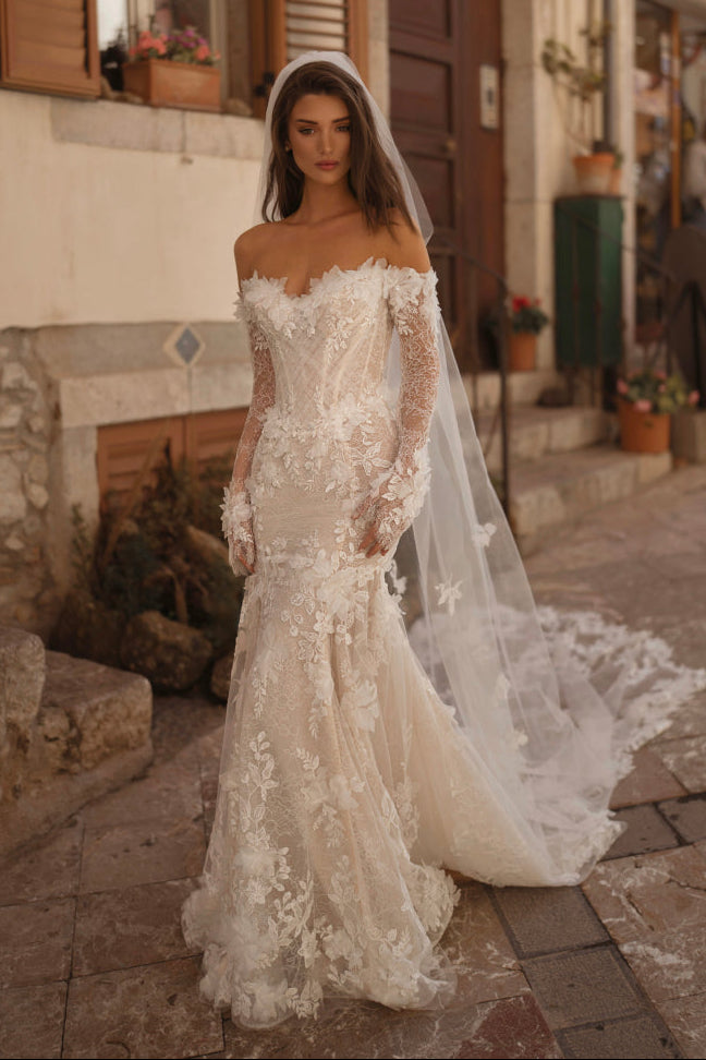 Romantic Off-the-Shoulder Lace Mermaid Bridal Gown