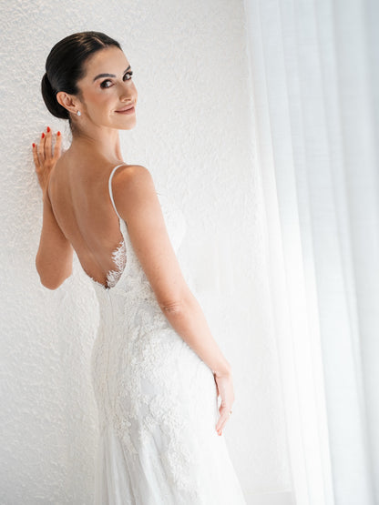 Lace Fit and Flare Wedding Dress with Low Back