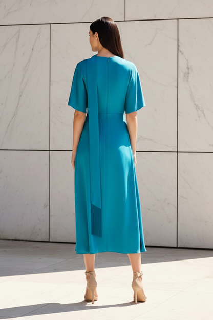 Midi Dress with Cape Shawl & Floral Detail