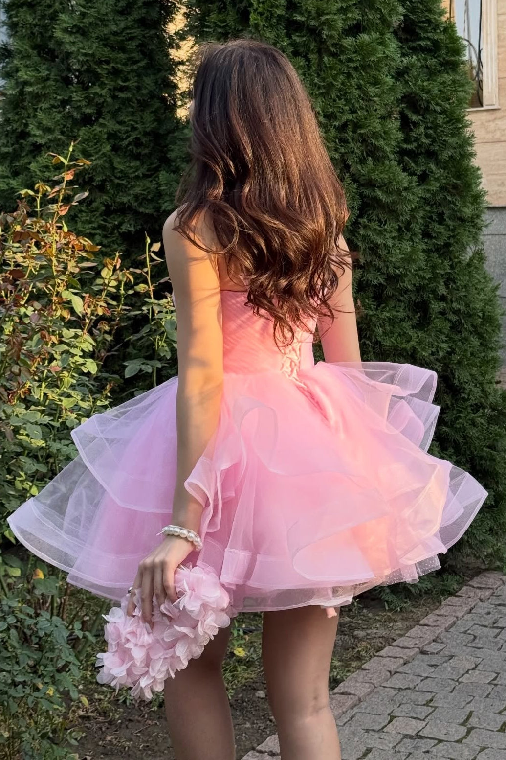 Tiered Ruffle Tulle Mini Dress with Lace-Up Back