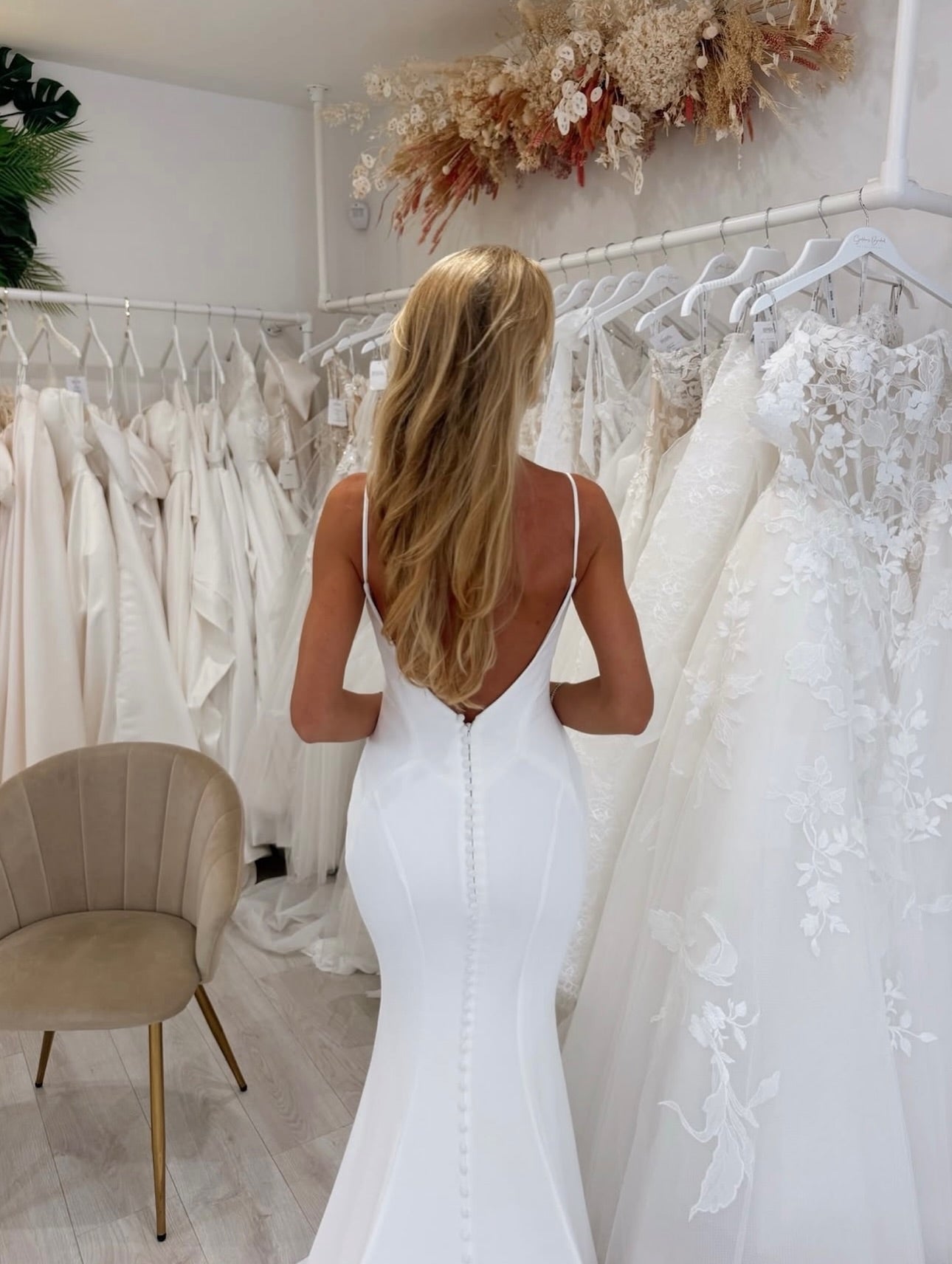 Low Back Crepe Mermaid Wedding Dress with Lace Train