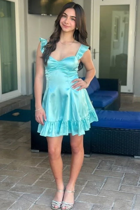 Ruffled Satin Sweetheart A-Line Mini Dress
