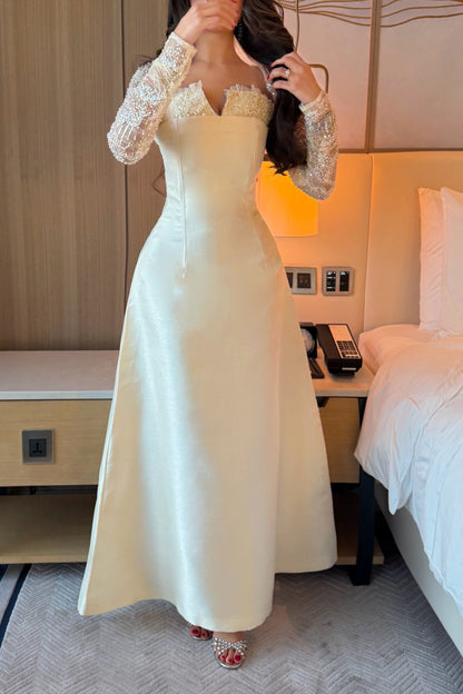 Beaded Long Sleeve A-Line Formal Gown