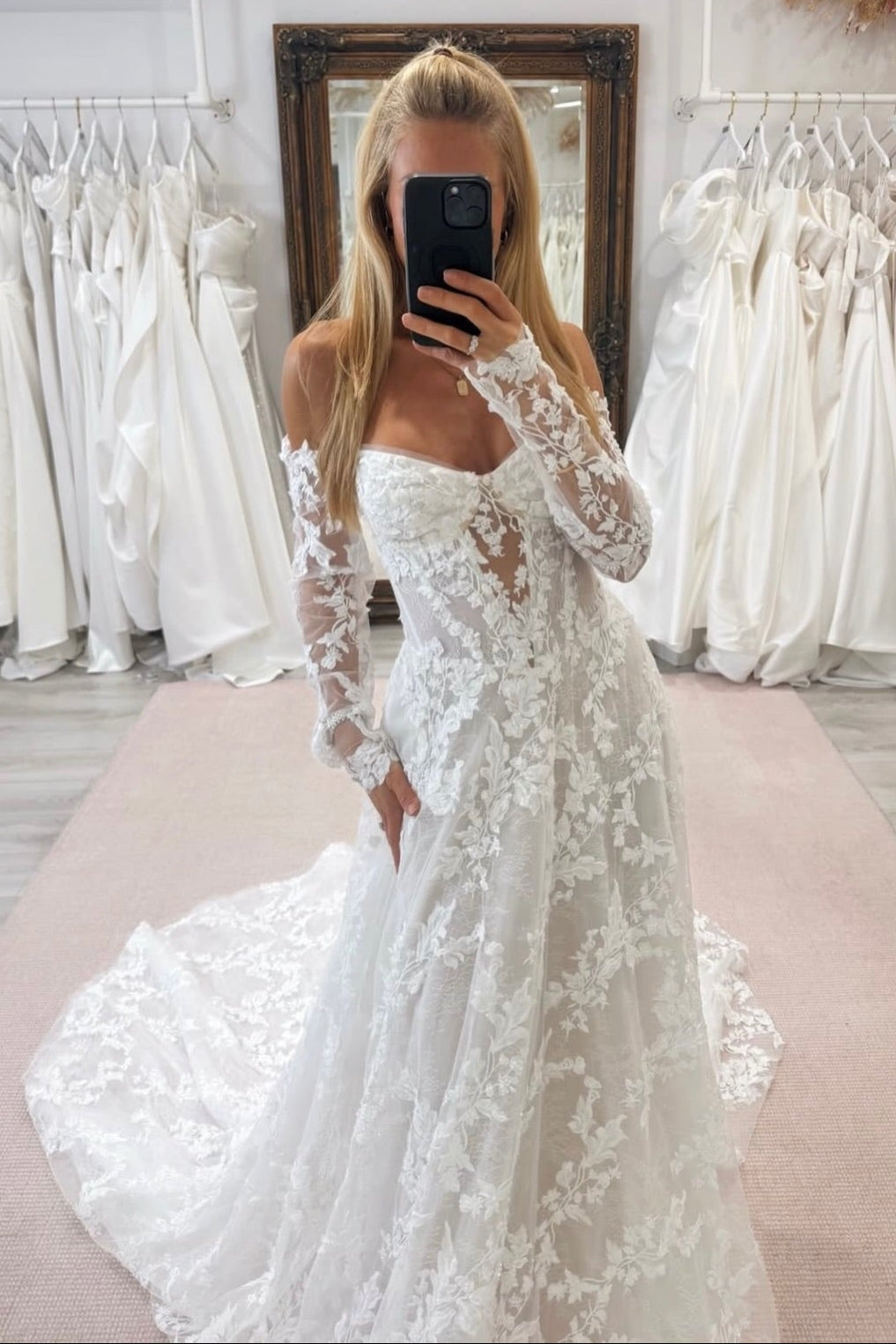 Off-the-Shoulder Lace A-Line Wedding Dress