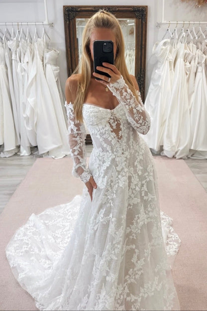 Off-the-Shoulder Lace A-Line Wedding Dress