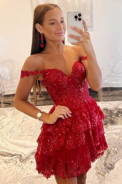 Off-the-Shoulder Tiered Corset Homecoming Dress