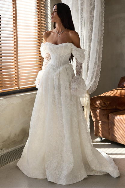 Lace Off-Shoulder Corset A-Line Wedding Dress