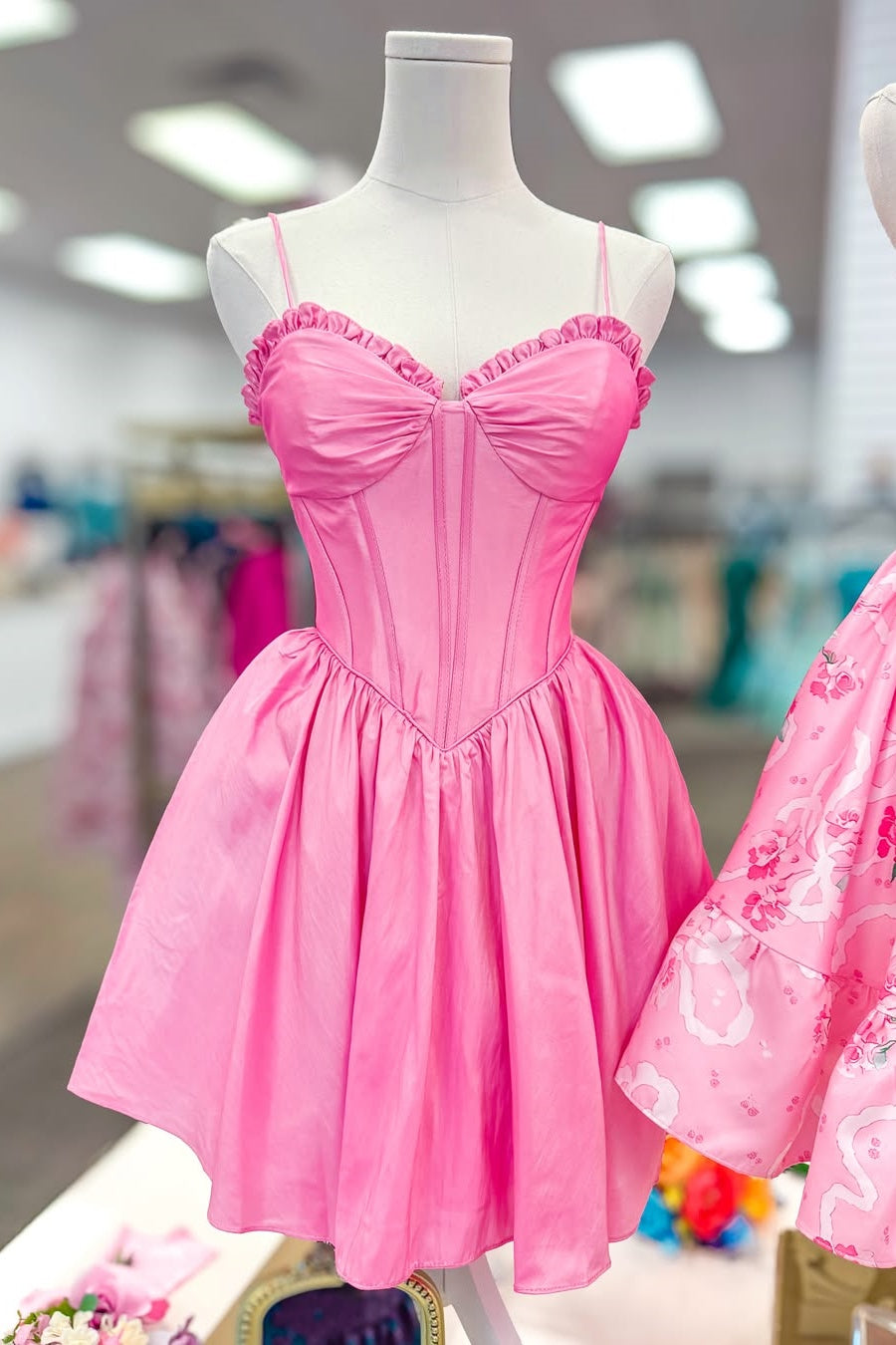 Corset Mini Dress with Ruffled Sweetheart Neck