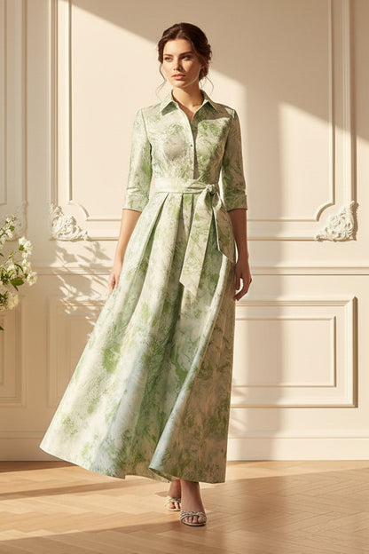 Pleated A-Line Maxi Shirt Dress with Pockets