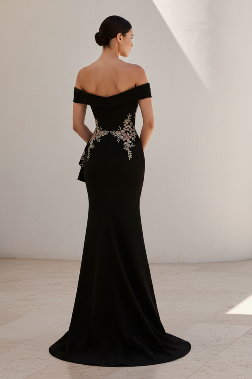 Off-Shoulder Embroidered Mermaid Gown