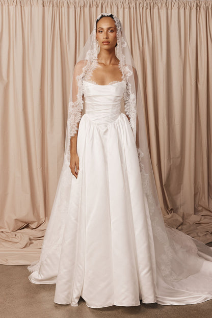 Strapless Satin A-Line Wedding Dress with Button Back
