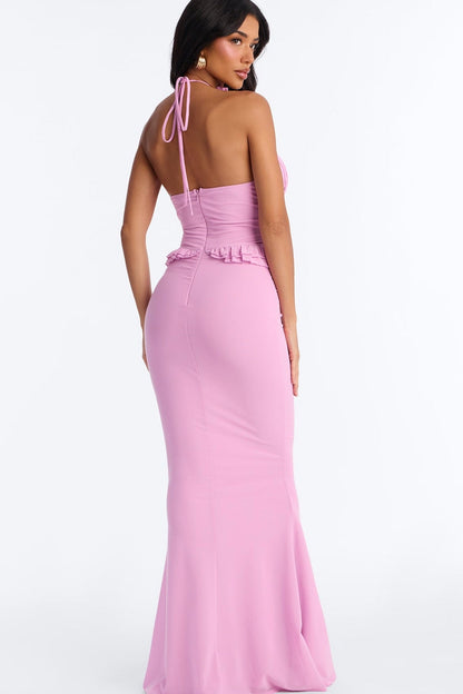 Halter Corset Mermaid Maxi Dress with Ruffles