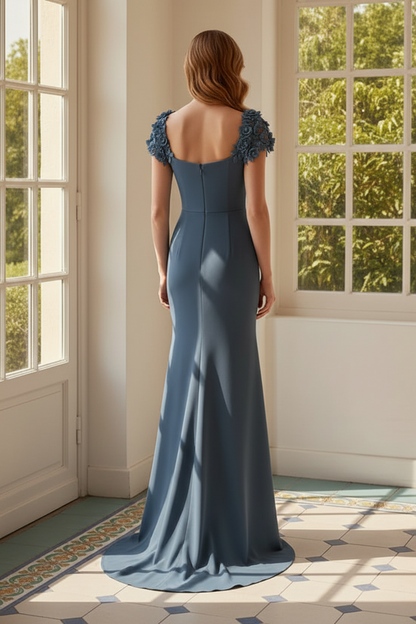 Square Neck Mermaid Gown with 3D Floral Appliques