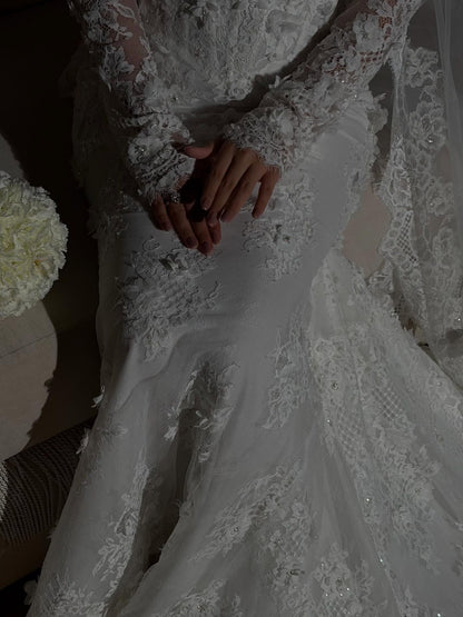 High Neck Lace Mermaid Wedding Dress with Corset