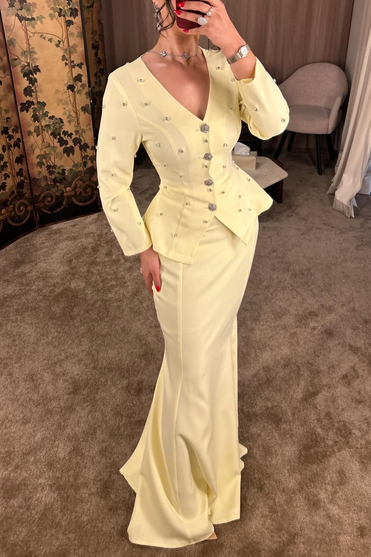 Elegant Two-Piece Peplum Jacket and Mermaid Maxi Skirt