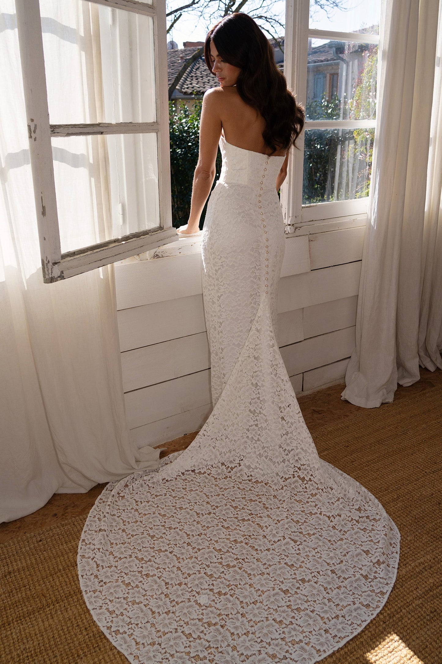 Strapless Lace Fit and Flare Wedding Dress