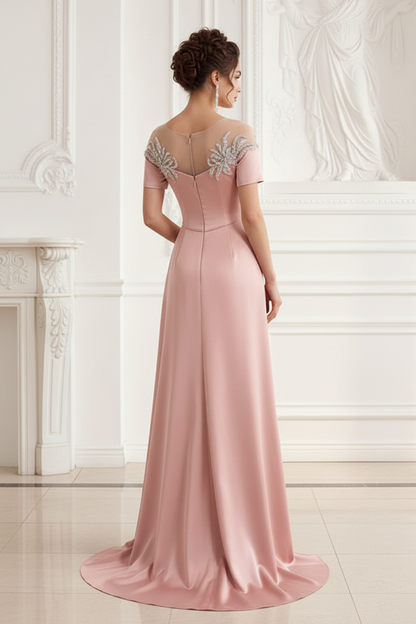 Off-the-Shoulder Satin A-Line Evening Gown with Slit