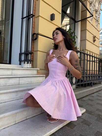 Square Neck Corset Back Mini A-Line Dress