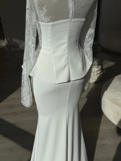 Illusion Lace Long Sleeve Peplum Mermaid Gown