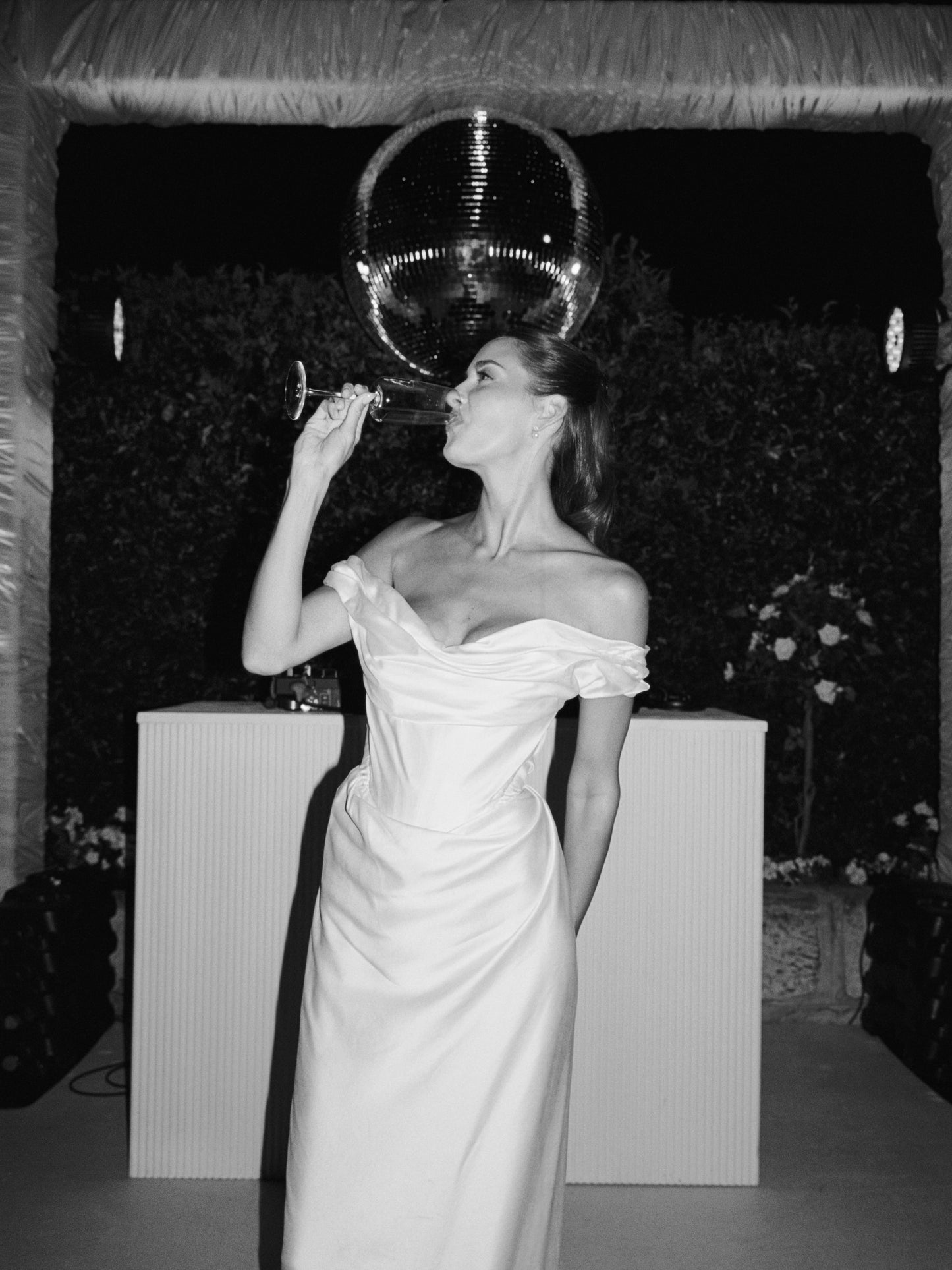 Draped Off-the-Shoulder Satin Bridal Gown