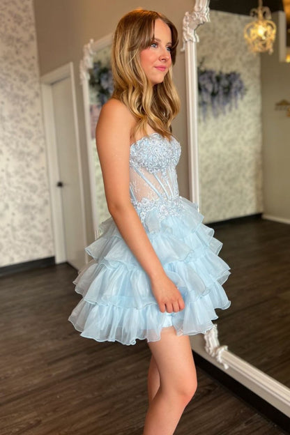 Corset Tulle Ruffle Tiered Homecoming Mini Dress