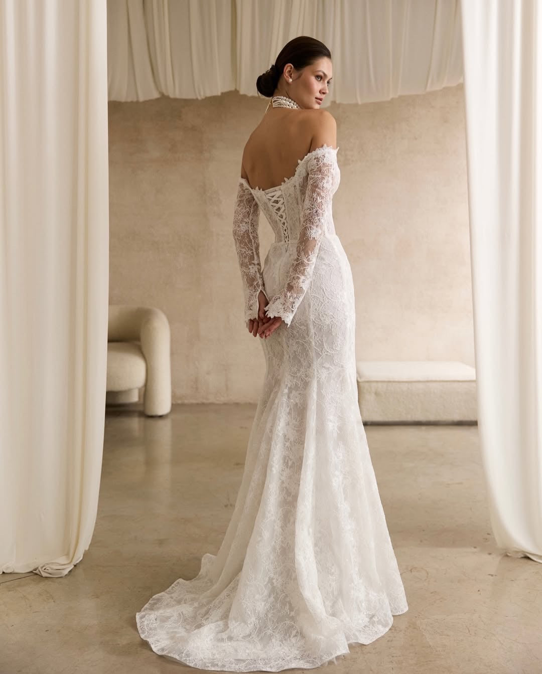 Off-Shoulder Lace Corset Mermaid Wedding Dress