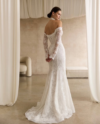 Off-Shoulder Lace Corset Mermaid Wedding Dress