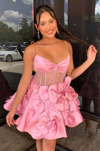 Sweetheart Corset A-Line Mini Dress with 3D Flowers