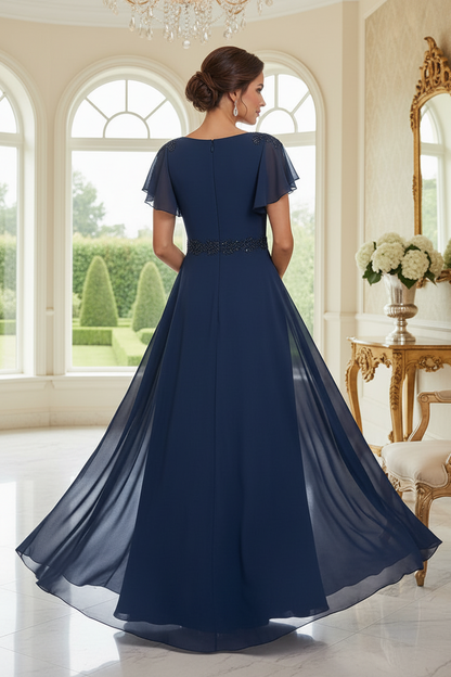Chiffon A-Line Evening Dress with Flutter Sleeves