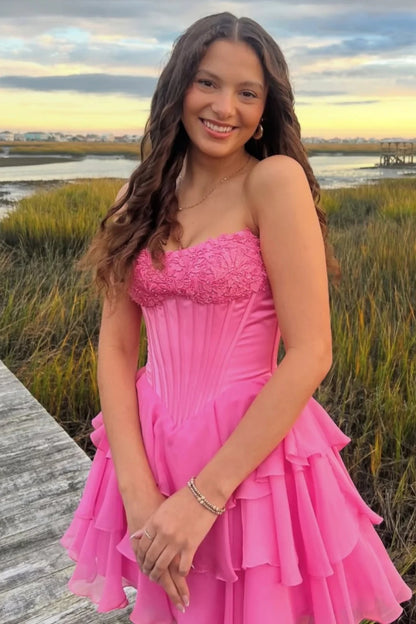 Strapless Corset Tiered Ruffle Mini Dress