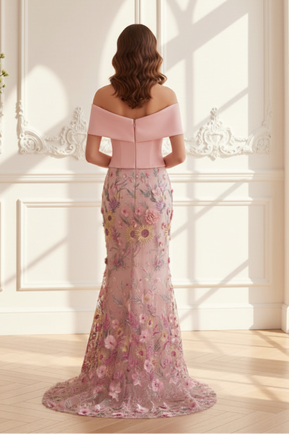 Off-the-Shoulder 3D Floral Embroidered Mermaid Gown