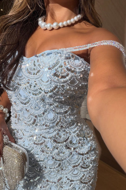 Embellished Mermaid Gown with Chiffon Godets